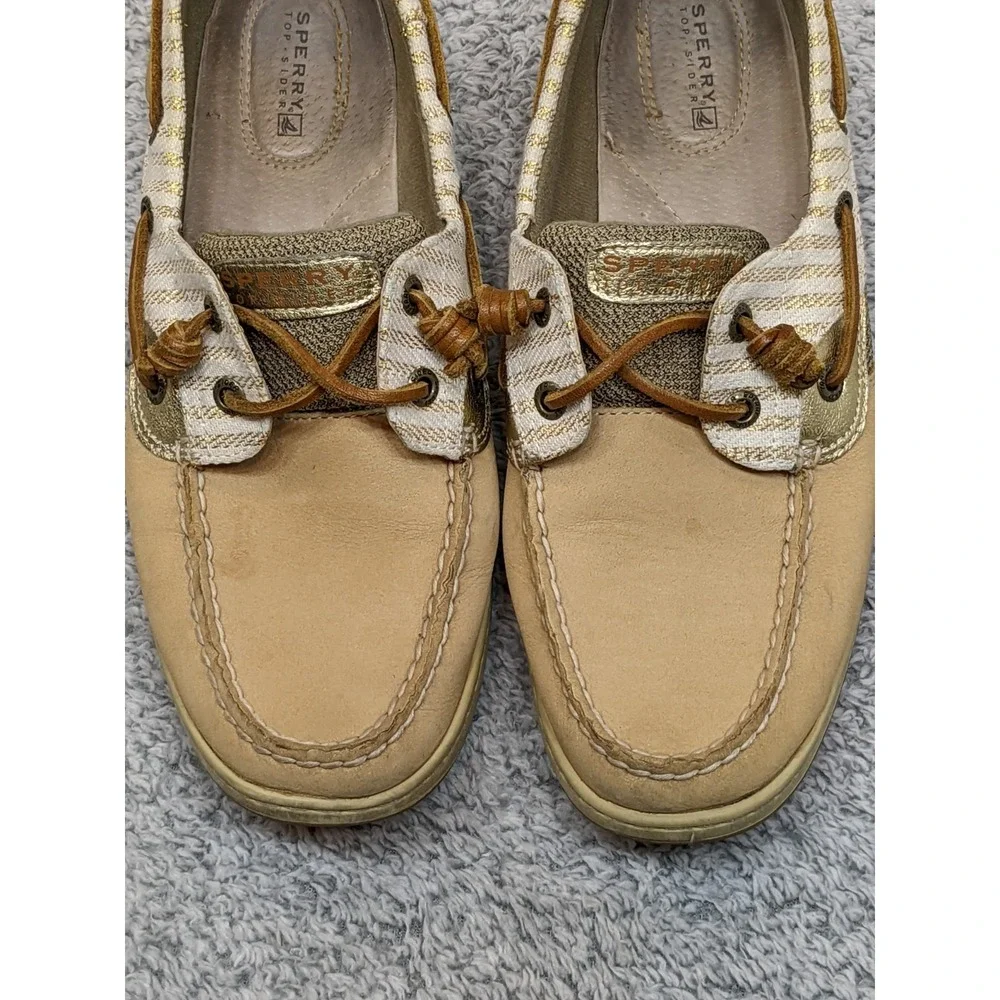 Sperry Topsiders Coastal Boat Fishing Tan Leather/Tweed Gold‎ Women's 9M Shoes